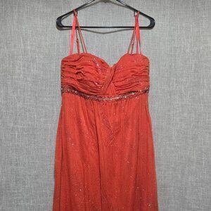 Newport News Plus Size Floor Length Coral Spaghetti Strap Beaded Empire Dress 18